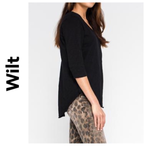 ARITZIA WILT SLUB KNIT BLACK TEE SHIRT 3/4 SLEEVES SIZE XS - Picture 2 of 12